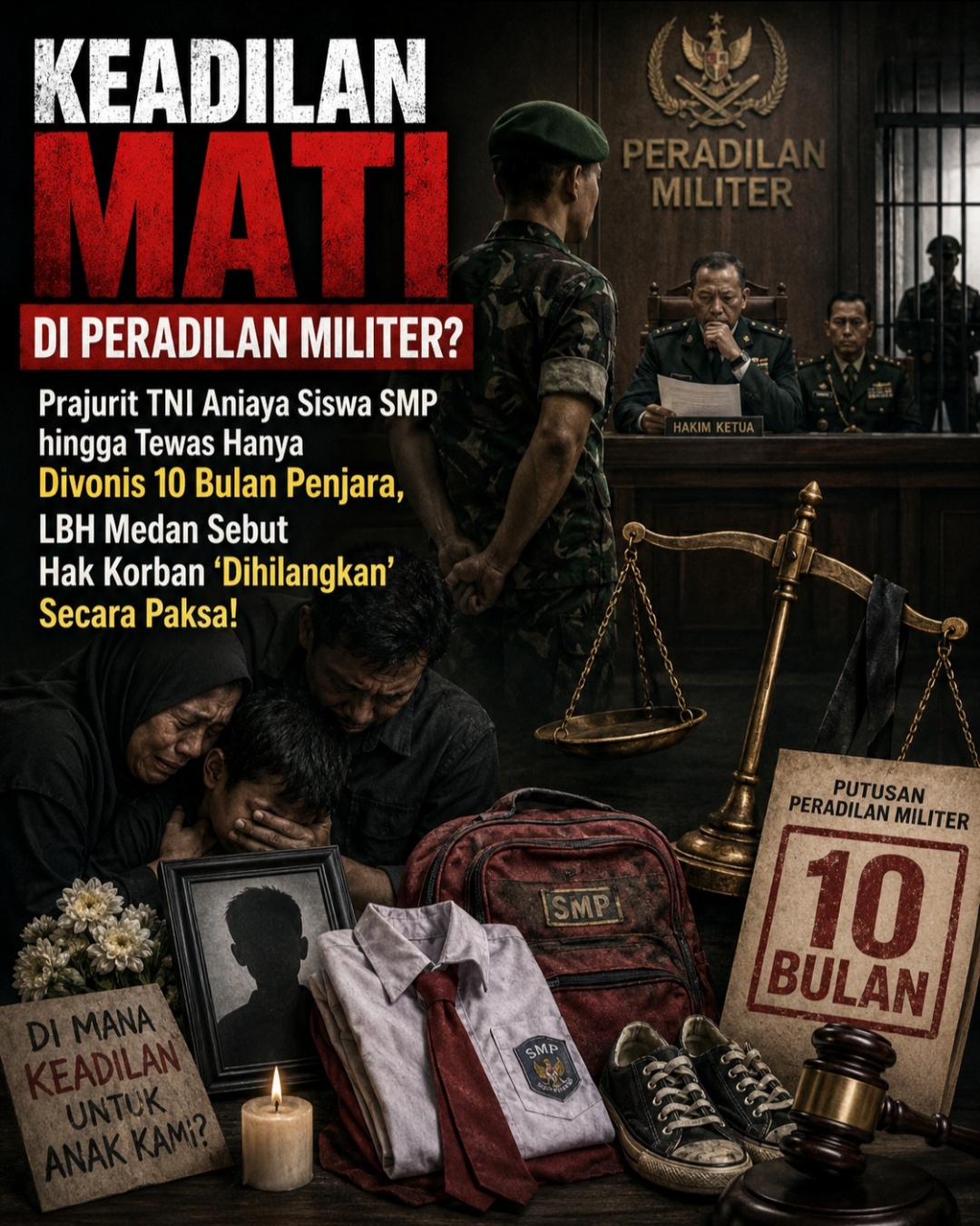 Skandal Peradilan Militer I Medan: Saat Hukum Sipil Tak Berdaya Menuntut Keadilan bagi Korban Kekerasan Aparat.