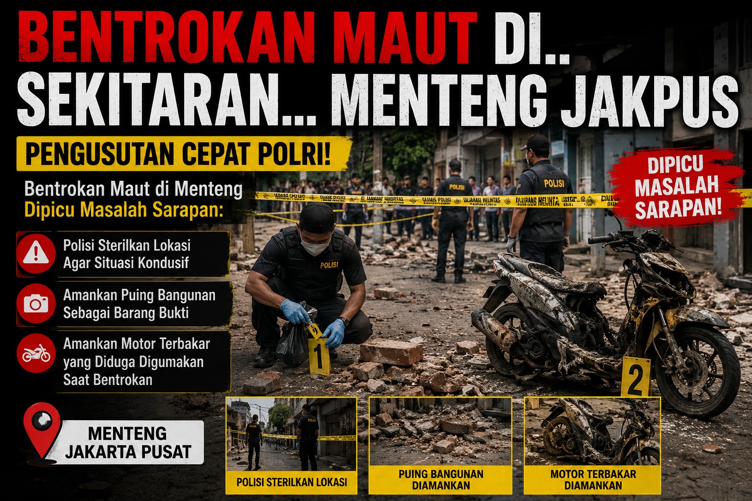 Bentrokan Maut di Sekitaran Menteng Jakpus Dipicu Masalah Sarapan.