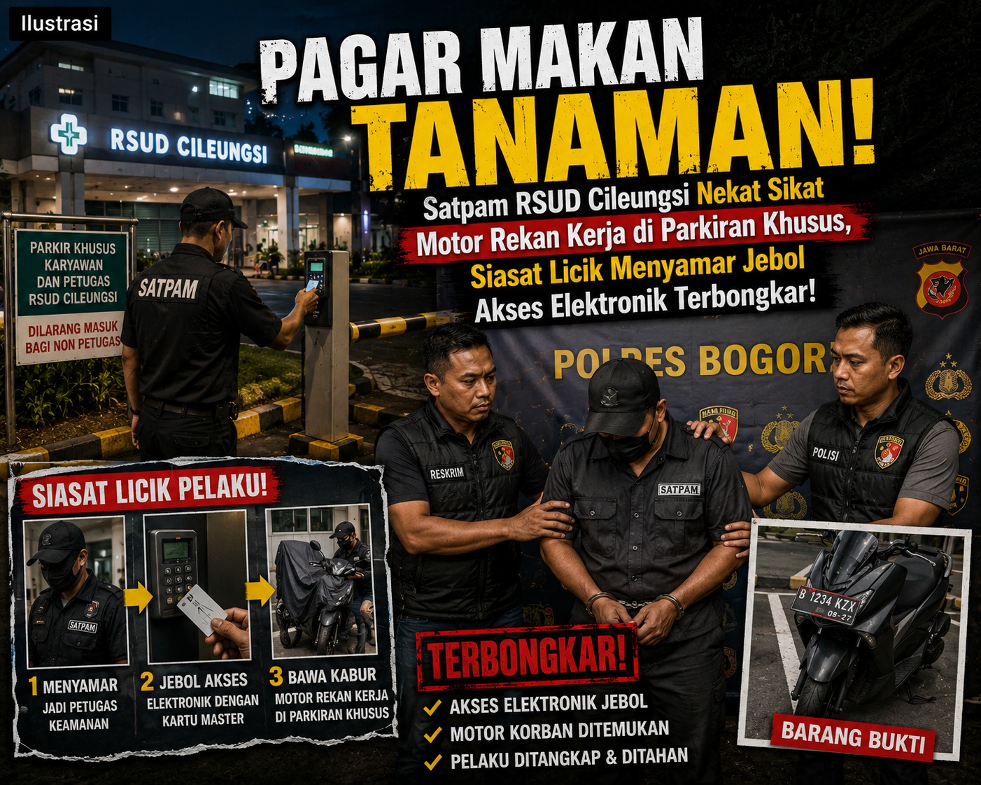 Satpam RSUD Cileungsi Nekat Sikat Motor Rekan Kerja di Parkiran Khusus