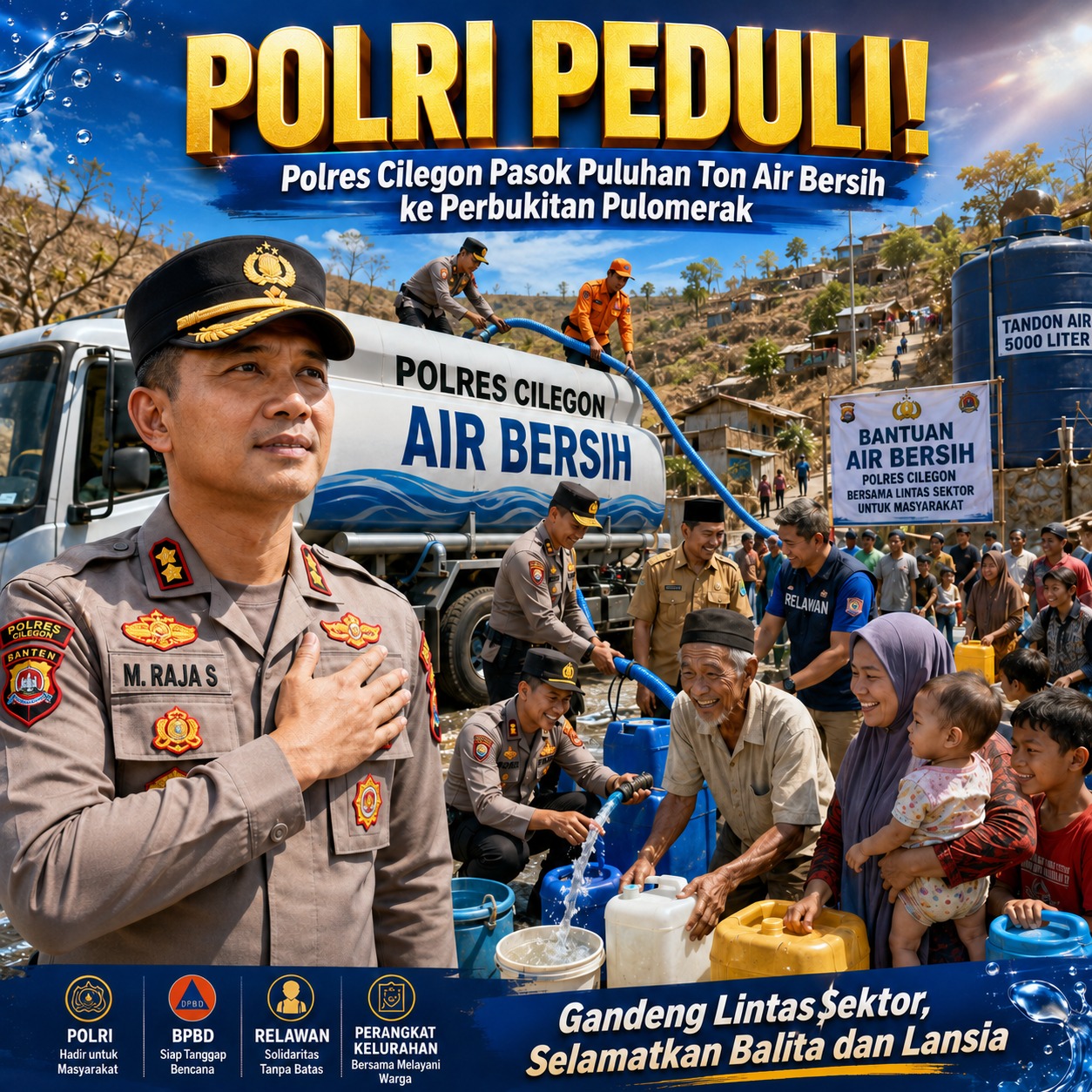Polres Cilegon Gerak Cepat Pasok Puluhan Ton Air Bersih ke Wilayah Perbukitan Pulomerak: Gandeng Lintas Sektor Guna Selamatkan Balita dan Lansia!